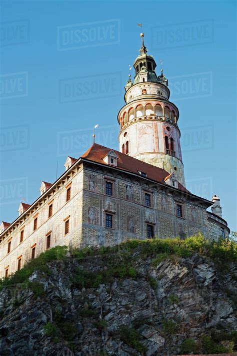 View of castle with tower, Cesky Krumlov Castle, Cesky Krumlov, Czech ...