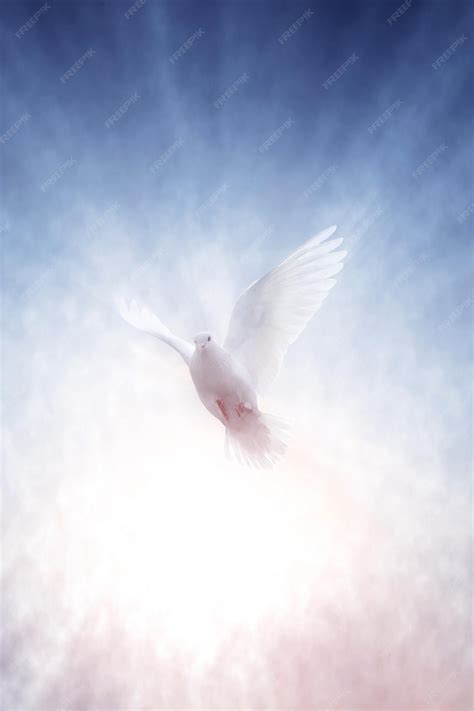 Premium Photo The White Dove Soaring Into The Sky With Its Wings