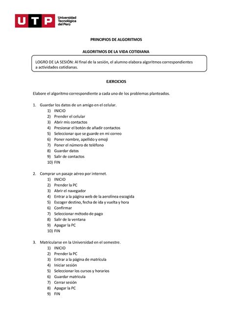 Ejercicios Semana 1 1 Principios De Algoritmos Algoritmos De La Vida