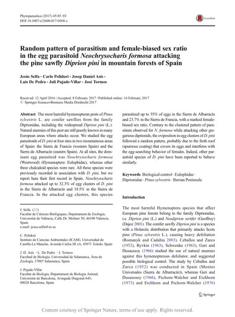 Random Pattern Of Parasitism And Female Biased Sex Ratio In The Egg Parasitoid Neochrysocharis