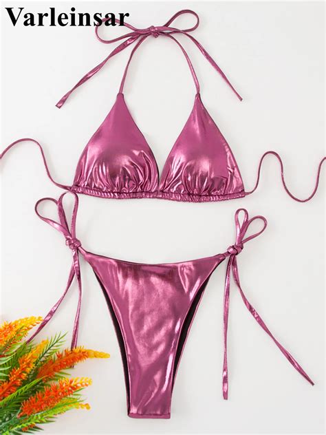 Sexy Halter PU Faux Leather Strappy Bikini Female Swimsuit Women Swimwear Two Pieces Bikini Set