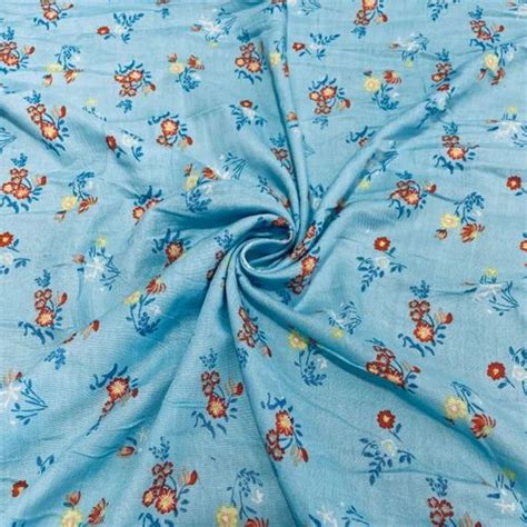 Blue Multicolor Floral Print Rayon Fabric At Rs