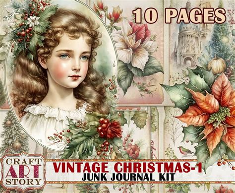 Vintage Christmas Junk Journal Pageswinter Printables Digital Etsy