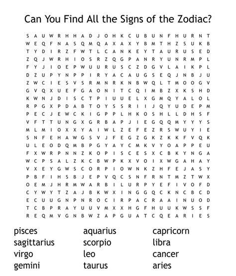 Zodiac Sign Astrology Word Search Wordmint