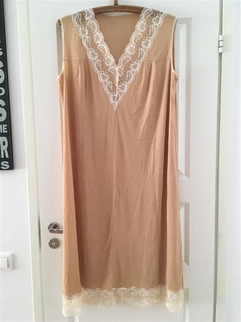 Soviet Vintage Lingerie Lace Night Slip Dress Light Brown Negligee Transparent Sleepwear Etsy