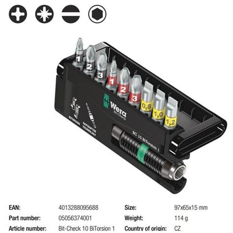 Wera Bit Check 10 Bitorsion 1 Bits Seti 05056374001