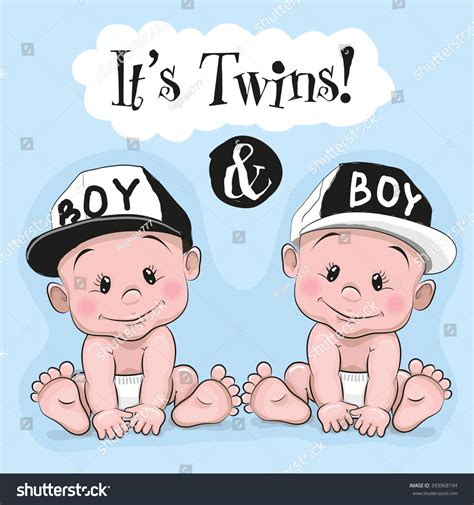 Two Cute Cartoon Twins Boys On Stock Vector Royalty Free 393968194