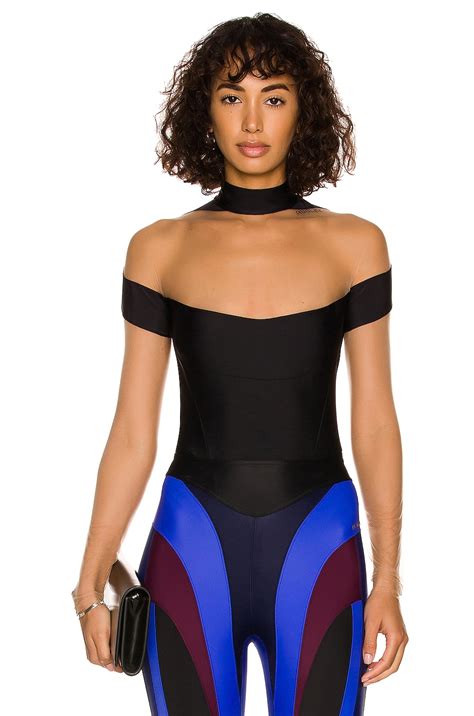 Mugler Stretch Bodysuit In Black Nude Fwrd