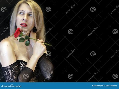 Seductive Blonde Woman In Erotic Lingerie Mesh Closeup Stock Image Image Of Beautiful Naked