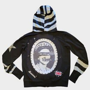 Sex Pistols God Save The Queen Custom Striped Hooded Patch Sweatshirt Recycled Punk Etsy