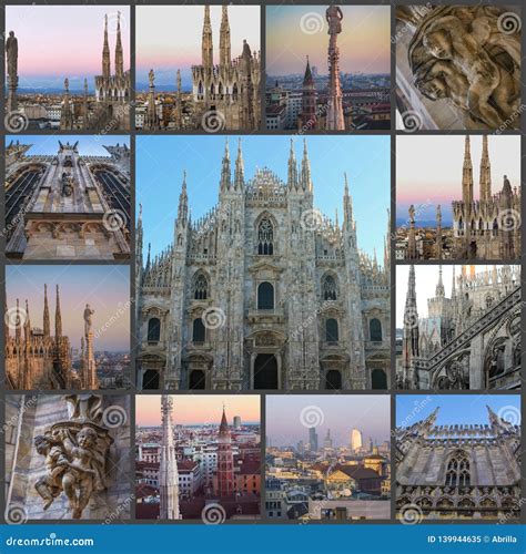 Collage Of Photos Of The Sights Of Milan Italy Stock Image Image Of