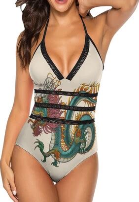 Generic Women S Swimsuit Green Dragon Bathing Suit Back Tie Bikini One Piece Swimwear ShopStyle