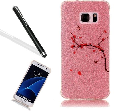 Galaxy S7 Hülle Handyhülle Für Samsung Galaxy S7 Leeook Luxus Pink Glitzer Shiny Hart Backcover