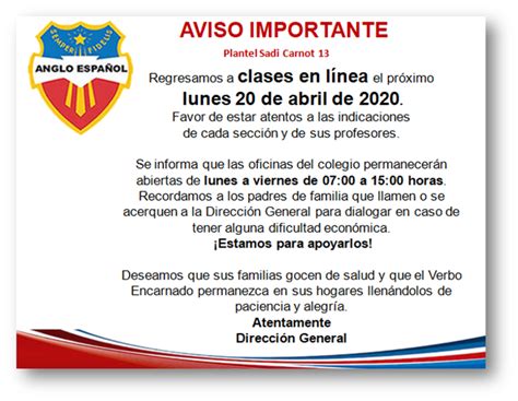 Aviso Regreso A Clases En Línea Iae