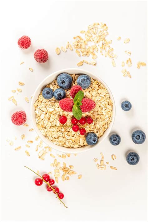 Фотография: Овсянка, Зерна, фоне, Черника, белым, Пища, питания ...