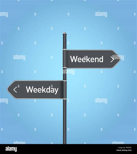 Weekend Vs Weekday Choice Road Sign Concept Flat Design Stock Photo