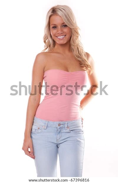 Happy Blonde Woman Laughing Over White Stock Photo Shutterstock