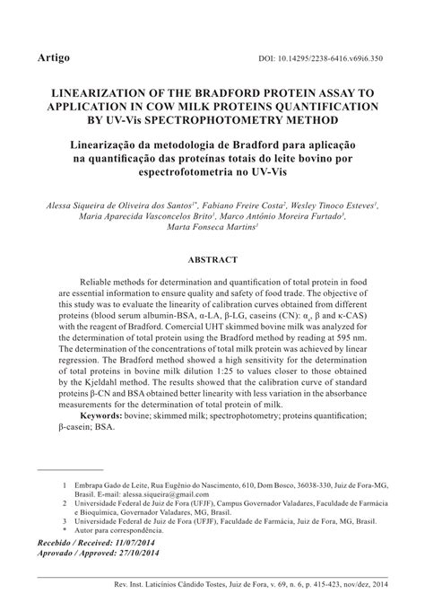 Artigo Linearization Of The Bradford Protein Assay To Application In