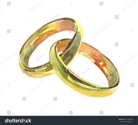 Golden Wedding Rings Watercolor Illustration Isolated Stock