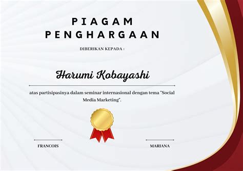 contoh piagam penghargaan mahasiswa berprestasi virginia martin