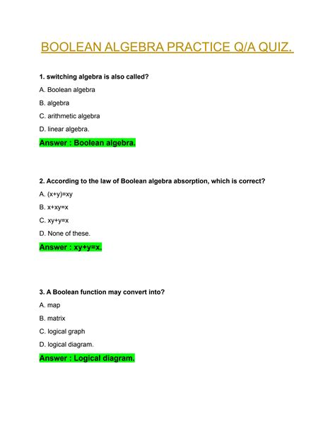 solution boolean algebra practice quiz  answers studypool