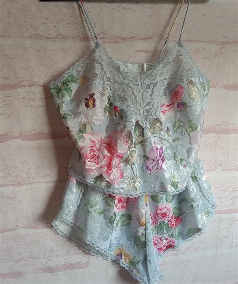 Vintage Luxurious Two Piece Lingerie Camisole Tap Pants Val Mode 1980 S Sexy Lacy Nightwear