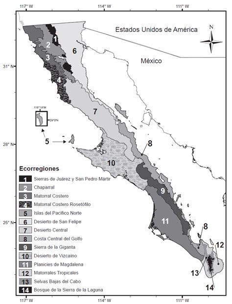 Mapa de las ecorregiones de la península de Baja California Fuente