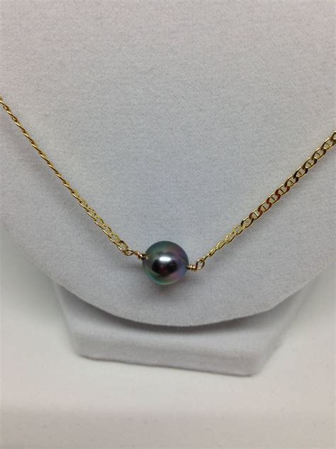 Cultured Tahitian Pearl Tin Cup Necklace Nautical Link K Yellow Gold