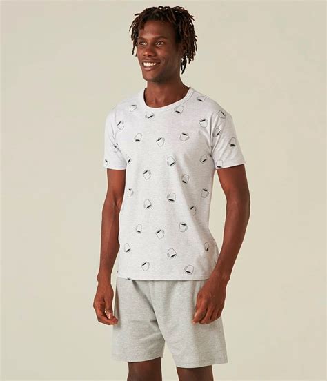 Pijama Masculino Curto Café Malwee 1000098894 Algodão lingerie br