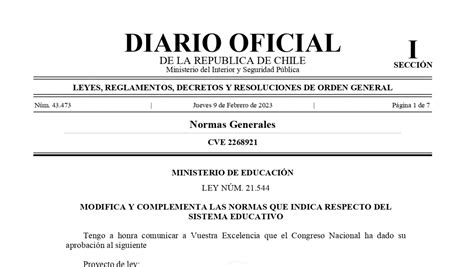 Documento Oficial Se PublicÓ En El Diario Oficial La Ley Que Modifica
