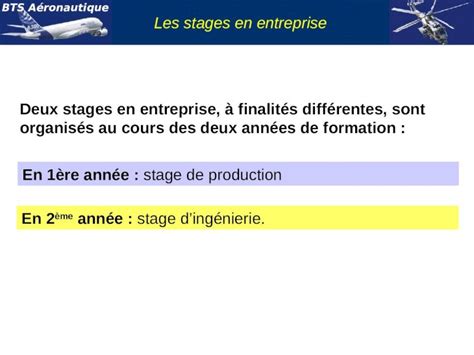 PPT BTS Aéronautique Les stages en entreprise En 2 ème année stage