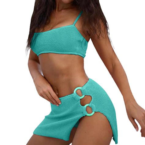 TAIAOJING Women Bikini Sets Piece High Waisted Solid Color Bikini Split Body Gathered Belly