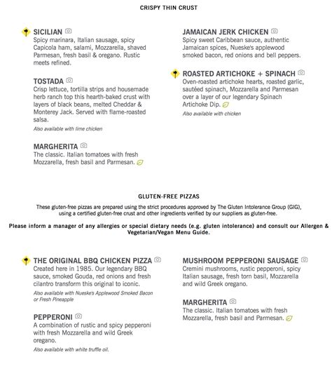 Menu Highlights and Locations for California Pizza Kitchen 11