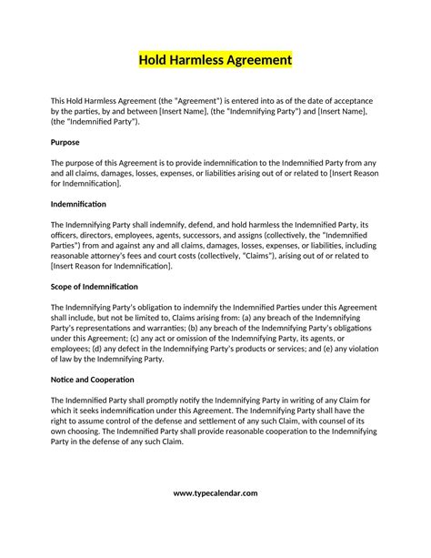 Free Printable Hold Harmless Agreement Templates Pdf Word Real Estate