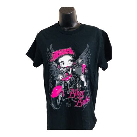 Betty Boop Tops Betty Boop Black Pink Biker Babe Tshirt Size Medium