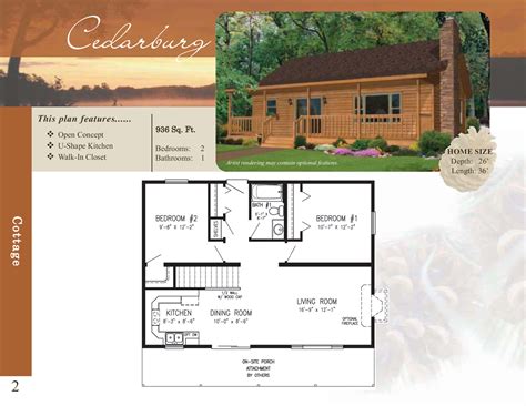 2 Bed, 1 Bath 936 SF modular cabin floor plan. Great offering for a ...