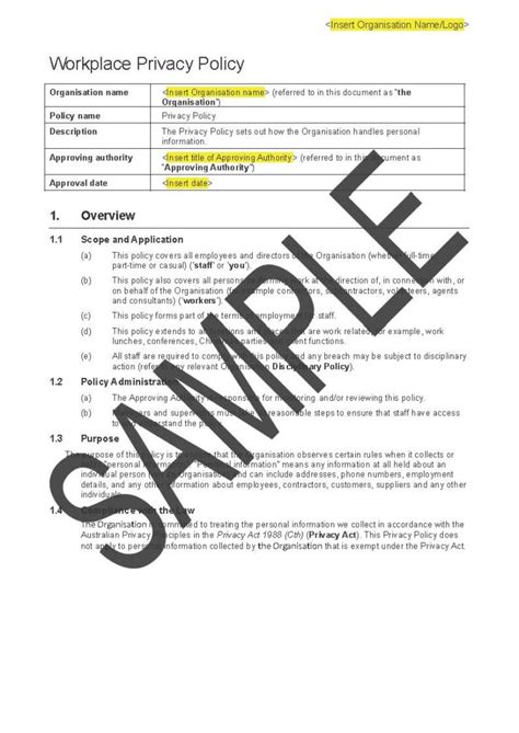 Workplace Privacy Policy Business Kitz