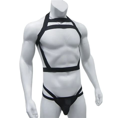 CLEVER MENMODE Mens Lingerie Chest Harness Bondage Thongs G String Sets Backless Elastic Straps
