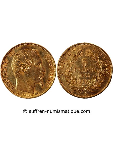 Napoleon Iii 5 Francs Or Petit Module 1855 A Paris﻿ Tranche Cannelée