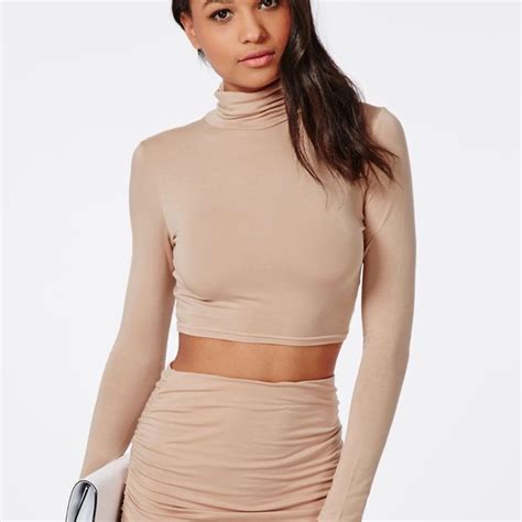 Missguided Tops Sold Out Roll Neck Long Sleeve Crop Top Nude Poshmark