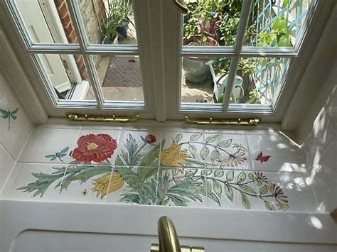 floral hand decorated window sill tiles - Handmade tiles for your ...