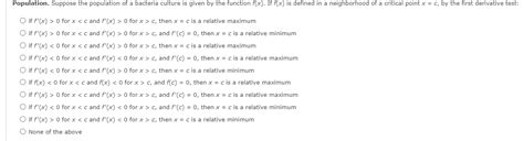 Solved Population. Suppose the population of a bacteria | Chegg.com