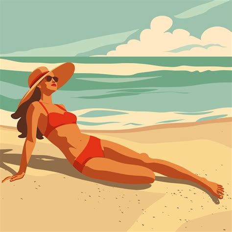 A Woman In A Bikini Is Laying On The Beach Premium AI Generated Vector
