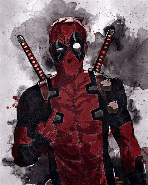 a drawing of deadpool holding two swords