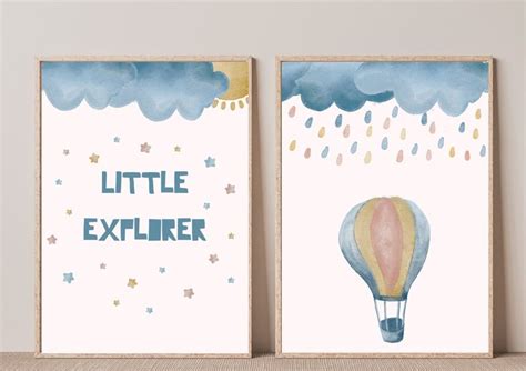 Gender Neutral Hot Air Balloon Prints Set Of Two Etsy Playroom Signs Gender Neutral Decor