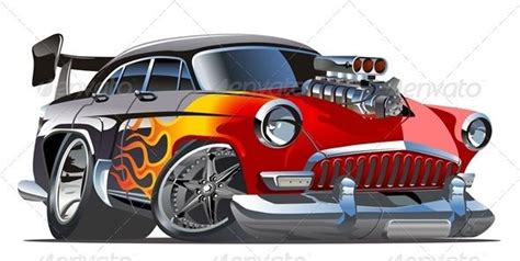 Vector Cartoon Retro Hotrod Car Cartoon Cool Car Drawings Hot Rods
