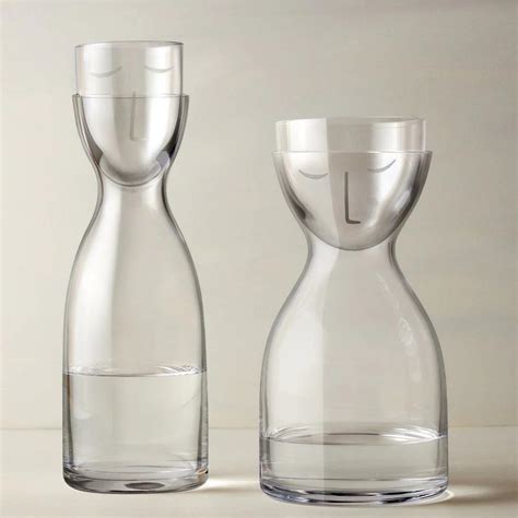 Nude Glass Mr Mrs Modern Clear Crystal Night Water Carafe Set Small