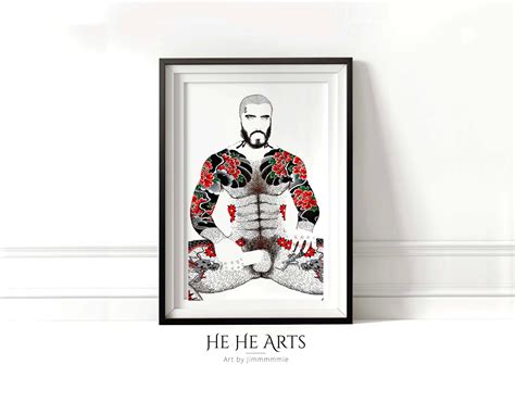 Original Art L Inked Hairy Man L Gay Art L Tattoo Hunk L Hairy Man L Digital Art L Wall Art Etsy