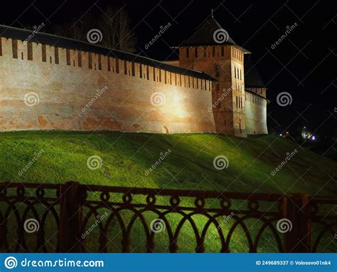 The Walls And Towers Are Made Of Red Brick Night Photo Of The Novgorod