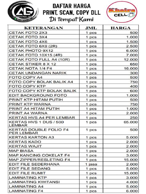 Daftar Harga Print Pdf